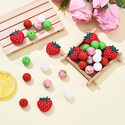 30Pcs Roumd & Strawberry Food Grade Eco-Friendly Silicone Focal Beads&nbsp;SIL-YW0001-69