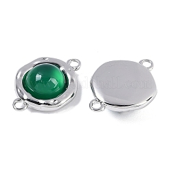 Brass Pave Natural Green Onyx Agate(Dyed & Heated) Flat Round Links Connector Charms&nbsp;KK-U043-45P-B