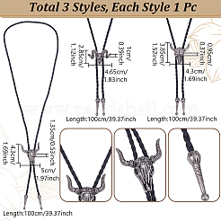 3Pcs 3 Styles Alloy Goat Cattle Bolo Tie Necklaces&nbsp;NJEW-GA0001-10