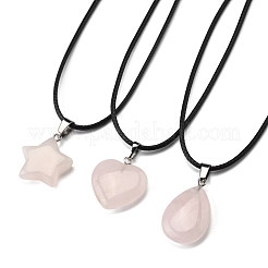 DIY Natural Rose Quartz Pendants & Waxed Cord Necklaces Making Kits&nbsp;DIY-FS0008-74
