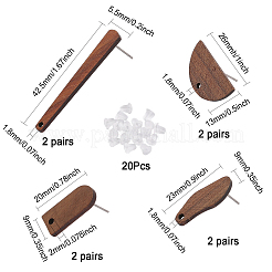 8 Pairs 4 Style Oval & Arch & Half Round Walnut Wood Stud Earring Findings&nbsp;MAK-CA0001-16