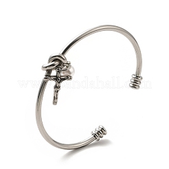 Acrylic Pearl & Cross Charms Open Cuff Bangle&nbsp;BJEW-P283-01P