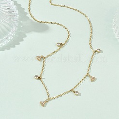 304 Stainless Steel Pave Clear Cubic Zirconia Triangle Tassel Necklaces for Women&nbsp;NJEW-C119-01G