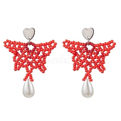 Glass Seed Beads Butterfly Stud Earrings&nbsp;EJEW-MZ00351-01
