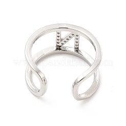 Clear Cubic Zirconia Initial Letter Open Cuff Ring&nbsp;RJEW-A012-01P-N