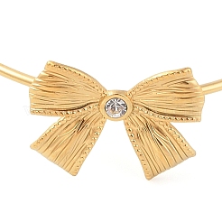 Bowknot 304 Stainless Steel Crystal Rhinestone Open Cuff Torque Bangles for Women&nbsp;BJEW-Z070-02G