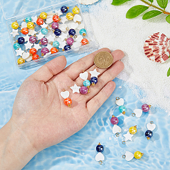 40Pcs 10 Styles Round Porcelain and Natural Freshwater Shell Star Heart Pendants&nbsp;PALLOY-FH00139