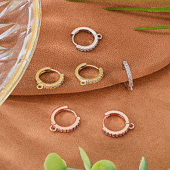 3 Pairs 3 Colors Brass Micro Pave Cubic Zirconia Huggie Hoop Earring Findings&nbsp;KK-TAD0001-37