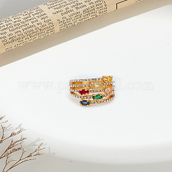 1Pc Oval Alloy Micro Pave Colorful Cubic Zirconia Finger Rings&nbsp;RJEW-LP0002-75
