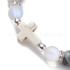 Cross Natural & Synthetic Mixed Gemstone Beaded Stretch Bracelets for Women&nbsp;BJEW-JB10165