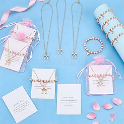 12Pcs Alloy Enamel Bowknot Pendant Necklaces & CCB Plastic Beads with Heart Charms Bracelets&nbsp;SJEW-ME00004