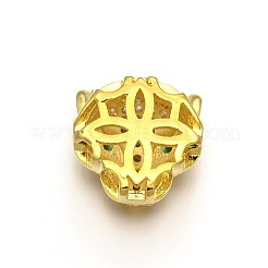 Rack Plating Brass Micro Pave Cubic Zirconia Leopard Hollow Beads&nbsp;ZIRC-I012-18G-RS