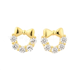 Bowknot 925 Sterling Silver Micro Pave Clear Cubic Zirconia Stud Earrings&nbsp;EJEW-S271-02G