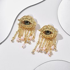 Alloy Rhinestone & Plastic Imitation Pearl Tassel Stud Earrings&nbsp;EJEW-A122-01G