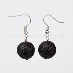 Natural Lava Rock Gemstone Round Dangle Earrings&nbsp;EJEW-JE01688