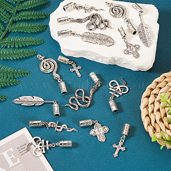 16Pcs 8 Styles Tibetan Style Alloy Cord Ends with Pendants&nbsp;FIND-TA0004-20