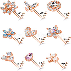 316L Surgical Stainless Steel Clear Cubic Zirconia L-Shaped Nose Rings&nbsp;WG135CD-06