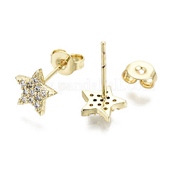Brass Micro Pave Clear Cubic Zirconia Stud Earrings&nbsp;EJEW-T046-30G-NF