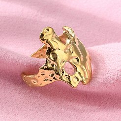 Ion Plating(IP) 304 Stainless Steel Wide Flower Open Cuff Ring for Women&nbsp;RJEW-G275-05G