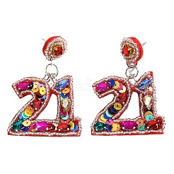 Resin Seed Beads Dangle Stud Earrings&nbsp;FS-WGBD068-03