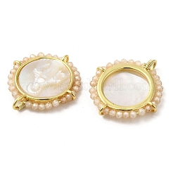 Rack Plating Brass Micro Pave Cubic Zirconia & Shell Pendants&nbsp;KK-G488-16G