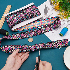 10 Yards Ethnic Style Polyester Jacquard Flower Ribbons&nbsp;SRIB-WH0011-195