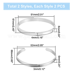 4Pcs 2 Styles Egg Shaped 201 Stainless Steel Grooved Hinged Bangles&nbsp;STAS-UN0048-69