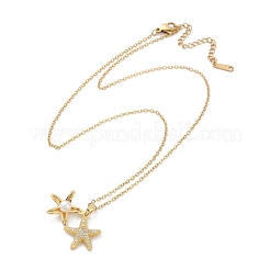 Starfish Brass Micro Pave Cubic Zirconia Pendant Neckalces for Women&nbsp;NJEW-C076-06G