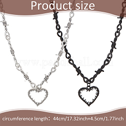 2Pcs 2 Colors Alloy Heart Pendant Necklace with Thorn Chains for Women&nbsp;NJEW-AN0001-68