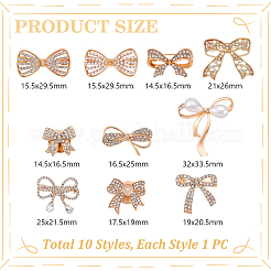 10Pcs 10 Styles Bowknot Shape Alloy ABS Plastic Pearl & Rhinestone Brooches for Backpack Clothes&nbsp;JEWB-GA0001-42