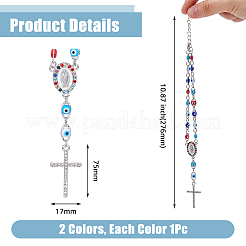 2Pcs 2 Colors Alloy Rhinestone Cross Charm Bracleet with Colorful Resin Evil Eye Beaded Chains&nbsp;BJEW-DC0001-07