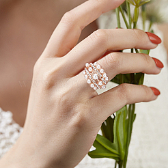4Pcs 4 Styles Plastic Imitation Pearl Beaded Open Cuff Ring&nbsp;RJEW-AN0001-18
