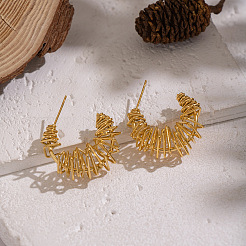 Wire Wrapped Hollow C-Shaped 304 Stainless Steel Stud Earrings&nbsp;VV9259