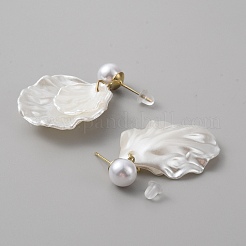 Acrylic Shell Shape Dangle Stud Earrings with Imitation Pearl Beaded&nbsp;EJEW-WH0017-48LG
