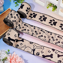 3 Rolls 3 Styles Paw Print Theme Polyester Ribbons&nbsp;SRIB-TA0001-32C