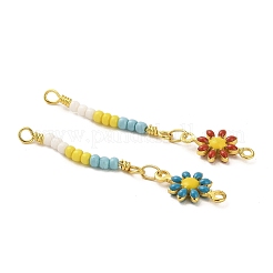 Glass Seed Beads Flower Links Connector Charms&nbsp;KK-M266-10G