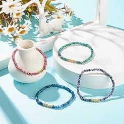 Natural Malaysia Jade(Dyed) Rondelle Beaded Stretch Bracelet with Brass&nbsp;BJEW-JB07967