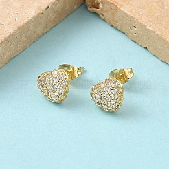 Heart Brass Micro Pave Clear Cubic Zirconia Stud Earrings&nbsp;EJEW-Z144-07G