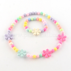 Flower Acrylic Pendant Necklaces and Stretch Bracelets Jewelry Sets&nbsp;X-SJEW-R048-05
