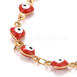 Enamel Heart with Evil Eye Link Chains Bracelet&nbsp;BJEW-P271-06G-03