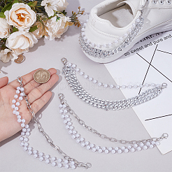 4Pcs 2 Styles Plastic Pearl & Iron Paperclip Chains Boot Strap Chains&nbsp;HJEW-PH02102-02