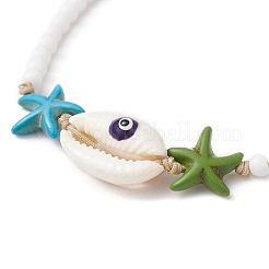 Synthetic Turquoise Starfish & Natural Shell Braided Bead Bracelets&nbsp;BJEW-TA00395