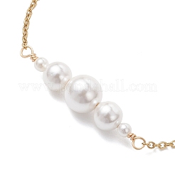 Shell Pearl White Round Graduated Beaded 304 Stainless Steel Cable Chain Bracelets for Women&nbsp;BJEW-JB12981