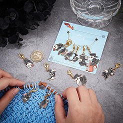 12Pcs 6 Style Gothic Style Plague Doctor Raven Moon Alloy Enamel Pendant Stitch Markers&nbsp;HJEW-NB00007