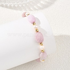 Natural Kunzite & Cultured Freshwater Pearl & Brass Beaded Strtetch Bracelets for Women&nbsp;BJEW-JB14124-02