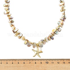 Summer Beach Starfish 304 Stainless Steel Pendant AB Color Natural Freshwater Shell Nuggets Beaded Necklaces for Women&nbsp;NJEW-JN06056