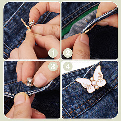 8Pcs 4 Colors Butterfly Alloy & Imitation Pearl Adjustable Jean Button Pins&nbsp;FIND-TA0009-12