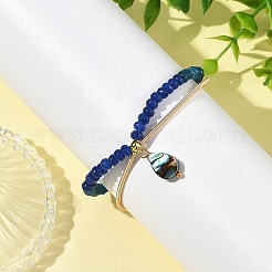 Natural Paua Shell Charm Dyed Natural Malaysia Jade Faceted Rondelle Bracelets with 304 Stainless Steel Chains for Women&nbsp;BJEW-JB14297-01