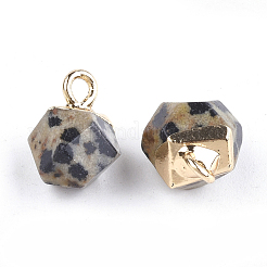 Electroplate Natural Dalmatian Jasper Star Cut Round Charms&nbsp;G-S344-08D