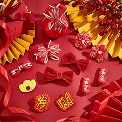 Chinese New Year Bowknot Flower Cloth Alligator Hair Clips Set&nbsp;OHAR-WH0021-31D